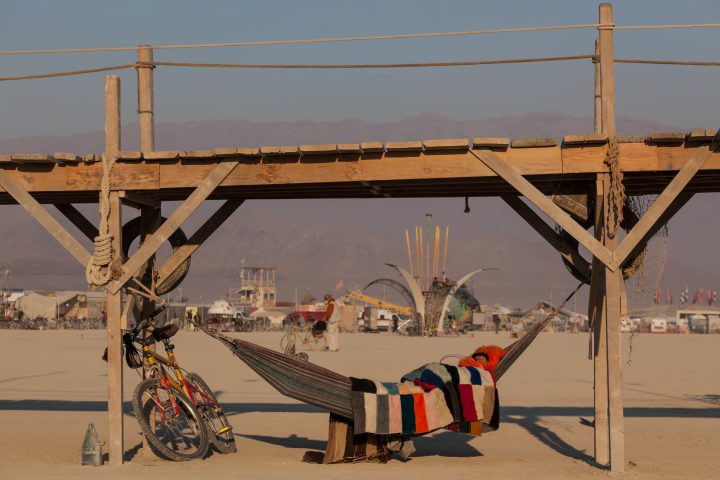 Sleeping in a Hammock Under the Dock Burning Man 2012 064