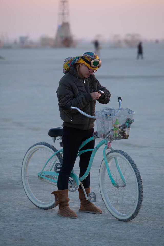 Dorothy Looking at her Ring Burning Man 2012 052