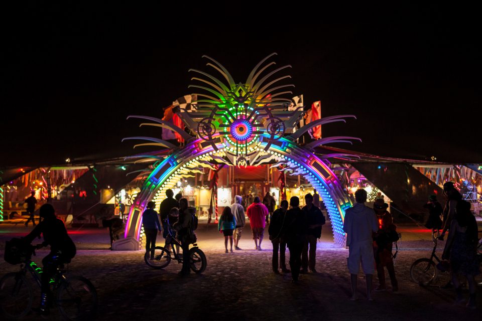 Center Camp Entrance at Night Burning Man 2012 025