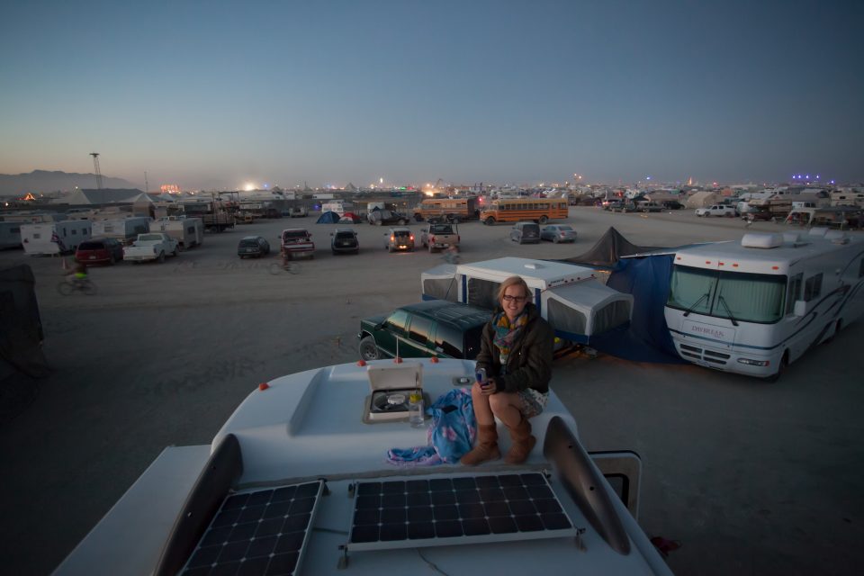 Dorothy on the Roof of our RV Burning Man 2012 010