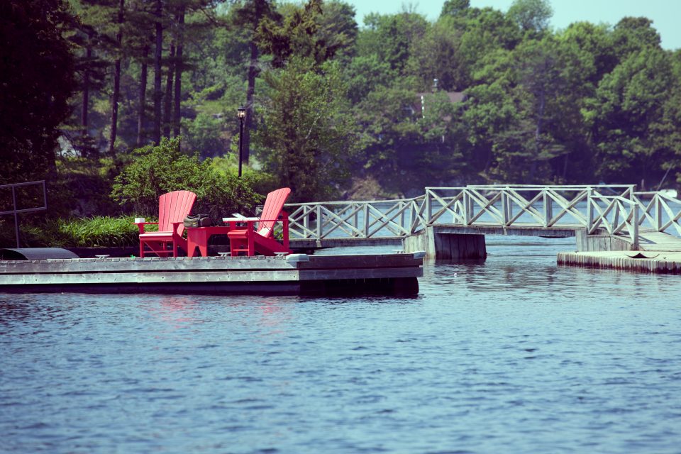 Red Chairs on a Dock 1000 Islands