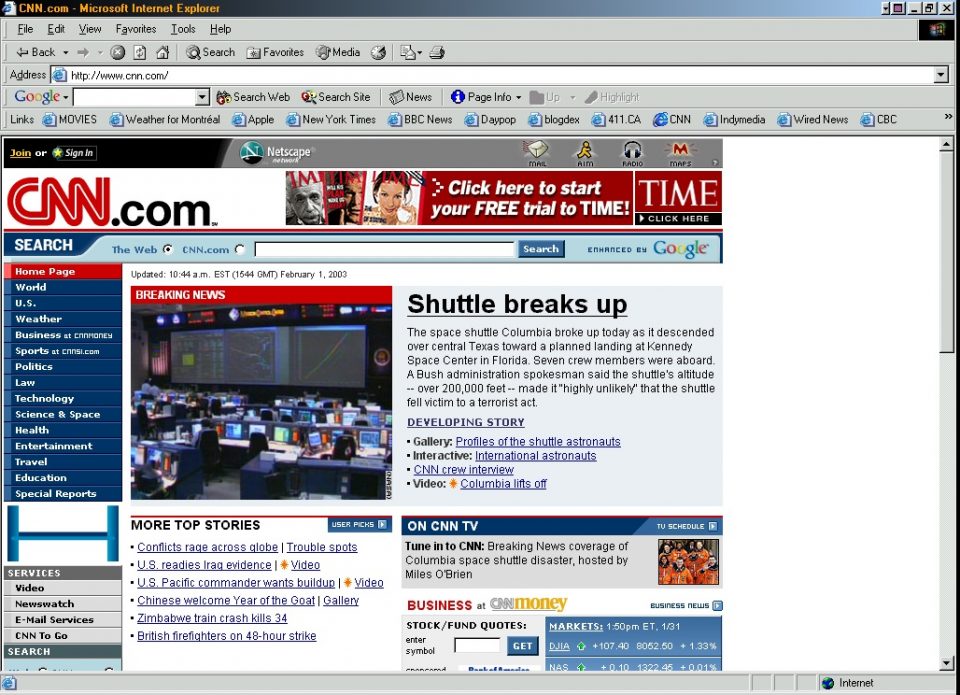CNN Screenshot When Space Shuttle Columbia Broke Up