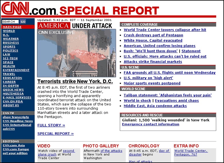 CNN Website Screenshot September 11th 2001 159