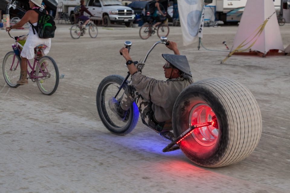 Hoosier Daddy Bike With Giant Wheel Burning Man 2013