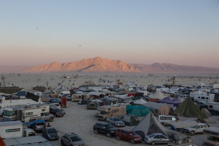 Sky Divers Flying In at Sunset Burning Man 2013