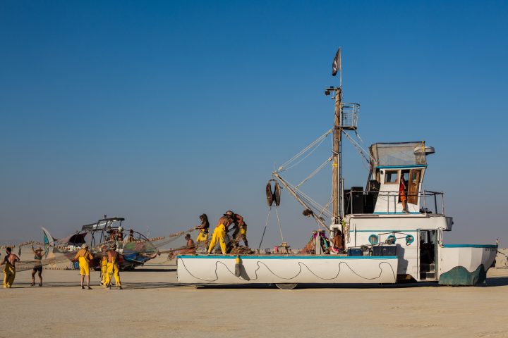 The “Gypsy Queen” by Robby Lebovic catching the “Salmon Ella” a franken fish, by The Tuna Guys Burning Man 2013