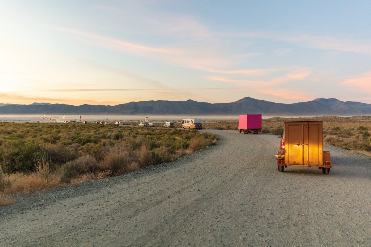 Convoying onto the playa with friends.