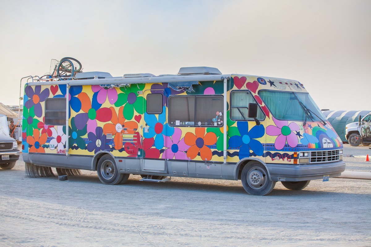 Colorful paint on RV called The Pinnacle of Love