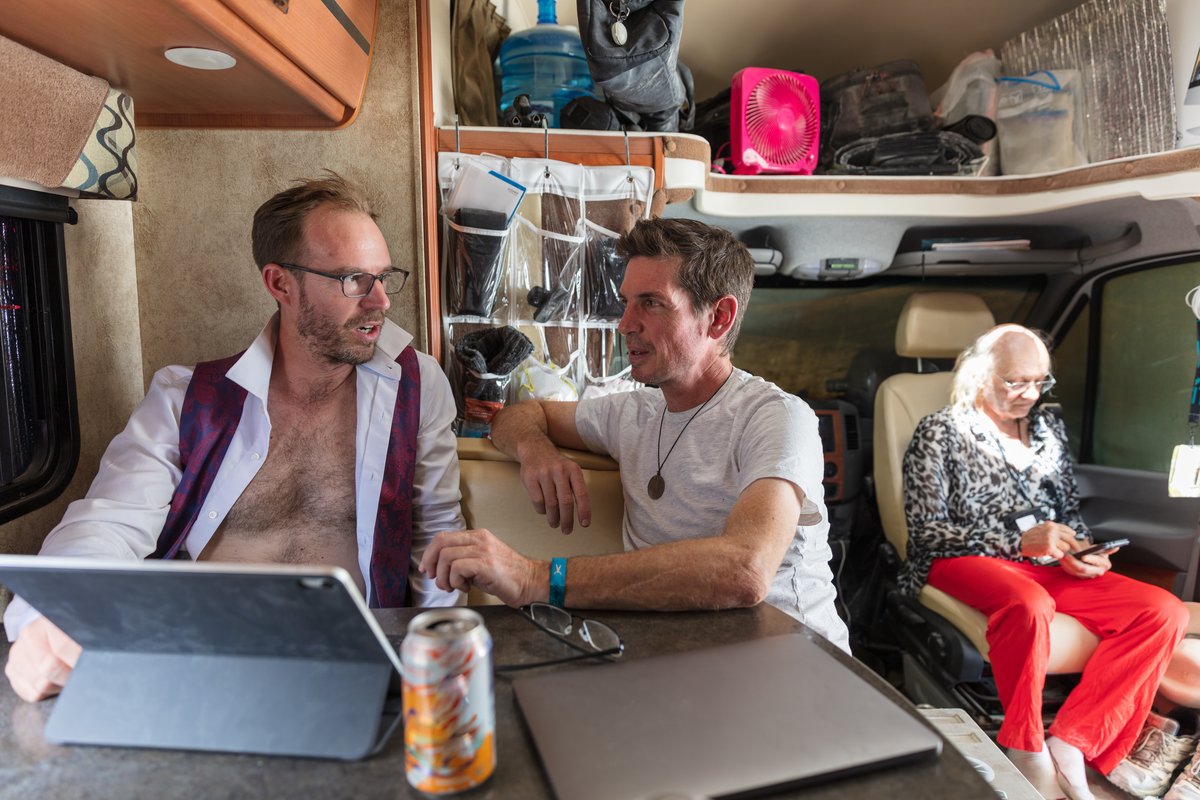 Some of my friends discussing their various creative endeavors. Not sure who that interloper is in the back. Just kidding. I freakin love you Mr. Wonderful!