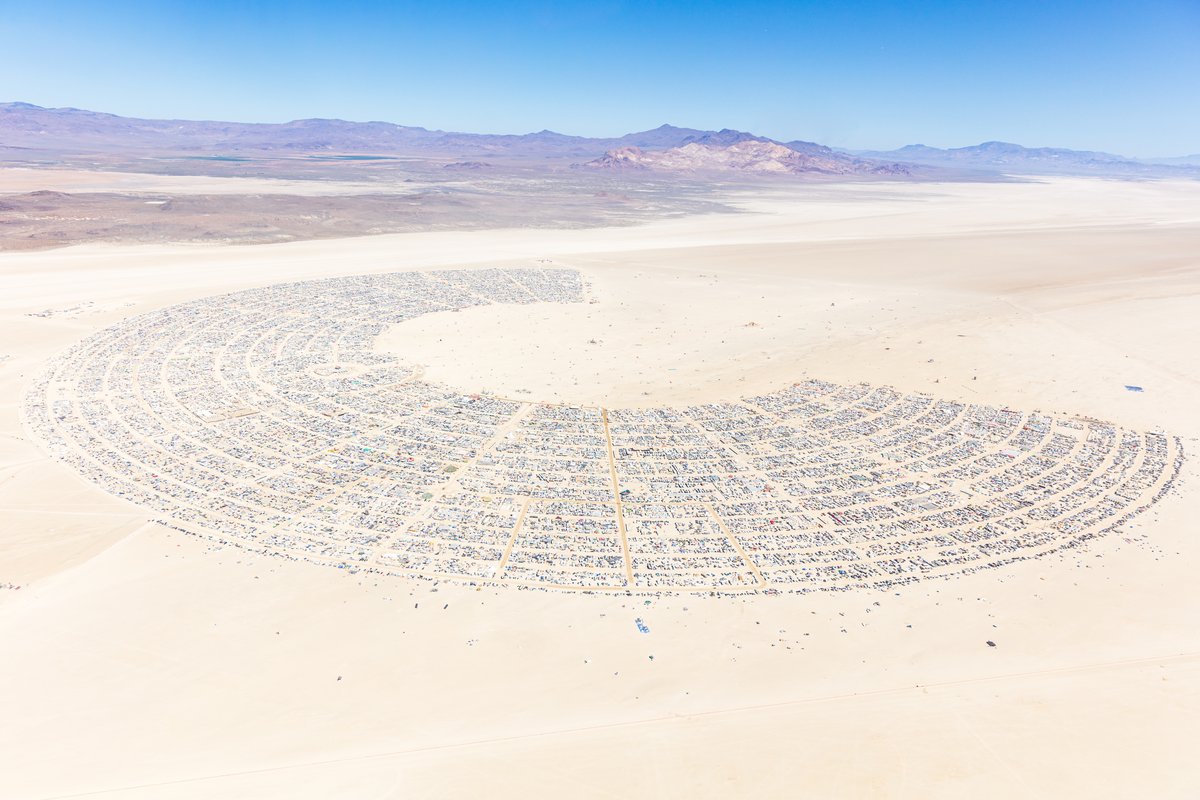 Burning Man 2019 Aerial Photo. I shot this while hanging out the window of a small Cessna. The image was shot on Friday August 31, 2019. Thank you to the pilot of the aircraft Purple Haze.