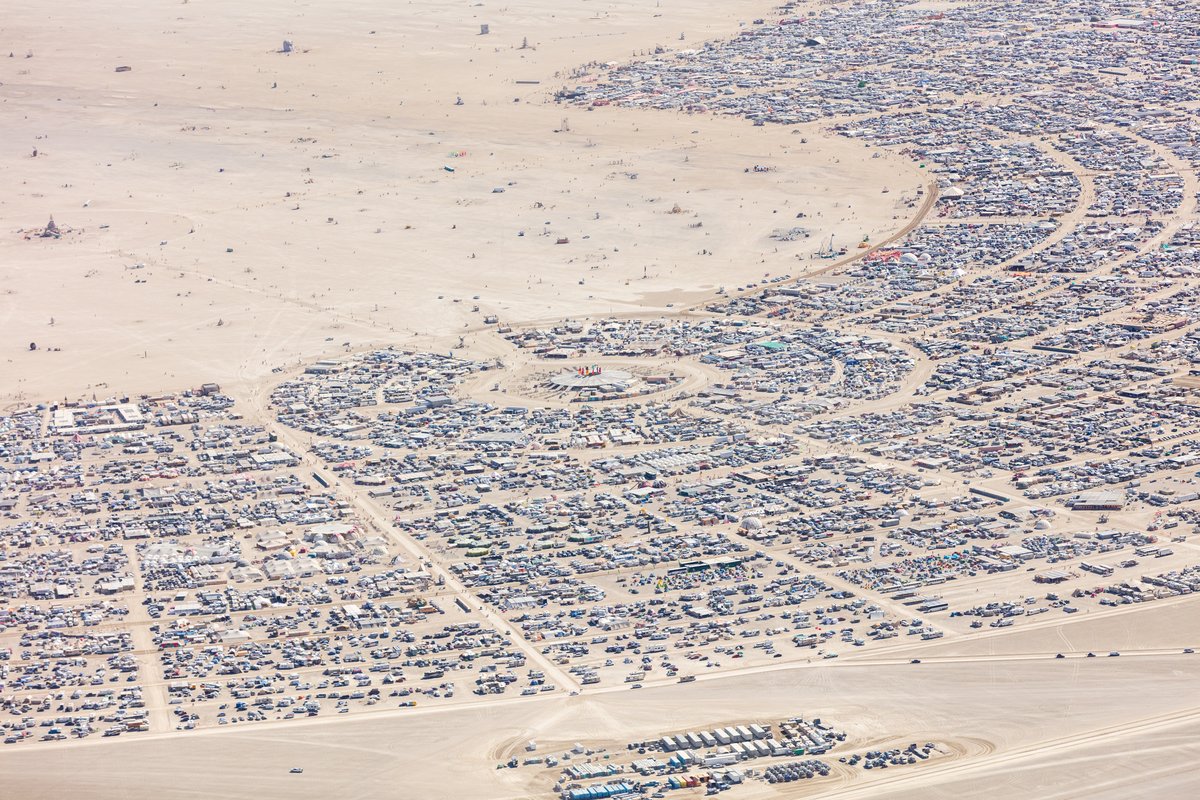 Burning Man 2019 Aerial Photo. I shot this while hanging out the window of a small Cessna. The image was shot on Friday August 31, 2019. Thank you to the pilot of the aircraft Purple Haze.