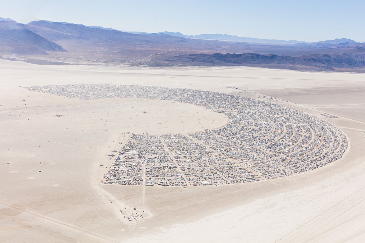 Burning Man 2019 Aerial Photo. I shot this while hanging out the window of a small Cessna. The image was shot on Friday August 31, 2019. Thank you to the pilot of the aircraft Purple Haze.