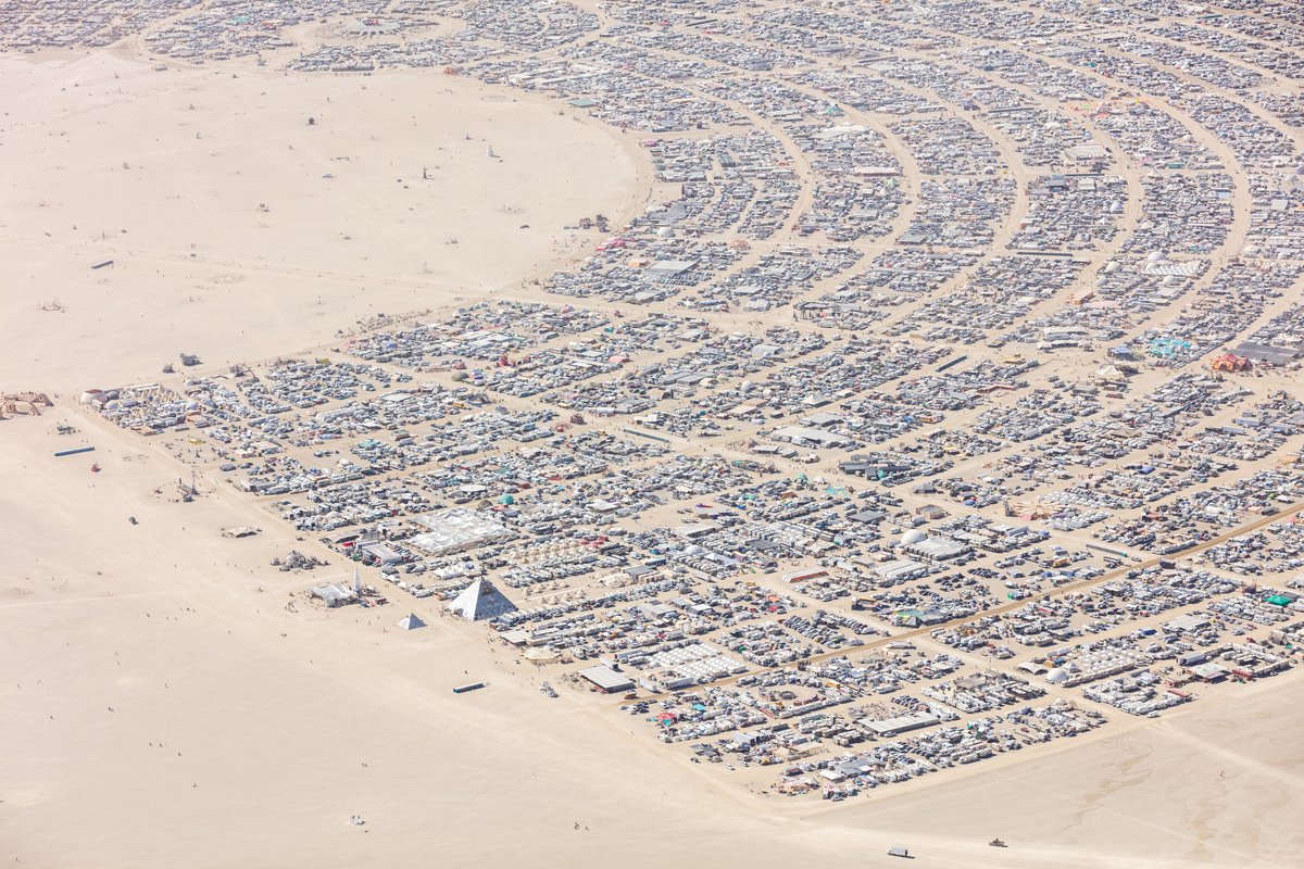 Burning Man 2019 Aerial Photo. I shot this while hanging out the window of a small Cessna. The image was shot on Friday August 31, 2019. Thank you to the pilot of the aircraft Purple Haze.