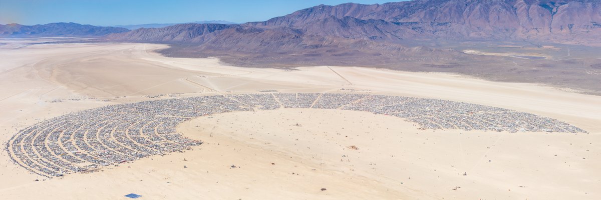 Burning Man 2019 Aerial Photo. I shot this while hanging out the window of a small Cessna. The image was shot on Friday August 31, 2019. Thank you to the pilot of the aircraft Purple Haze.