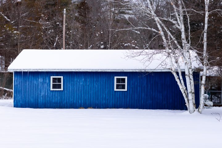 Blue Shed in the Snow