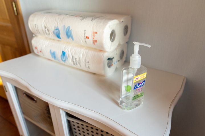 Hand Sanitizer and Toilet Paper