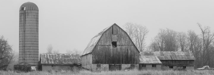 Farm with Silo Black and White