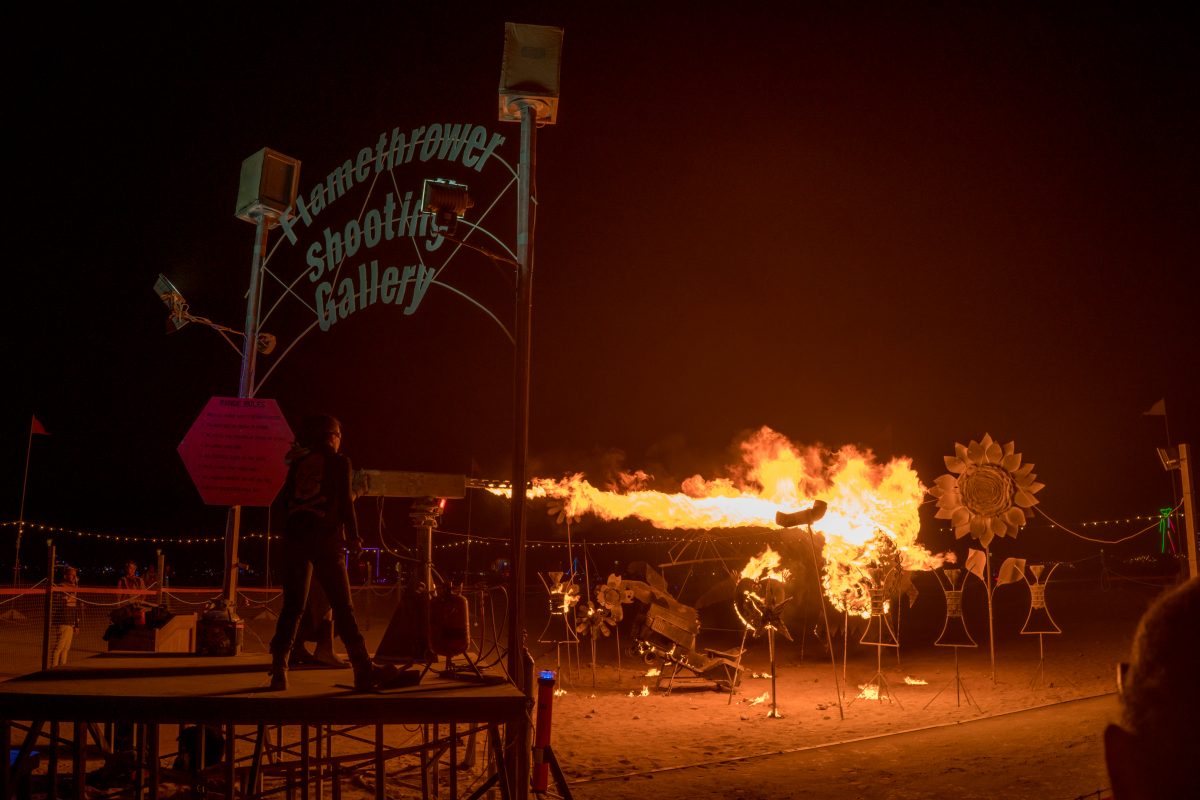 Last Flamethrower from: San Francisco, CA year: 2015  (Part of Charnival) An awesome opportunity to engage directly, personally, and intensely with the elemental power of Fire.  Participants at the Last Flamethrower are escorted by the crew within a fenced zone and gifted with control of a major ...