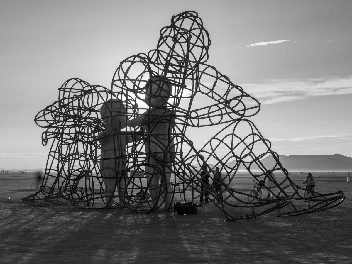 LOVE from: Odessa, Ukraine year: 2015  LOVE is a sculpture by Alexandr Milov. It demonstrates a conflict between a man and a woman as well as the outer and inner expression of human nature. The figures of the protagonists are made in the form of big metal cages, where their inner selves are capti...
