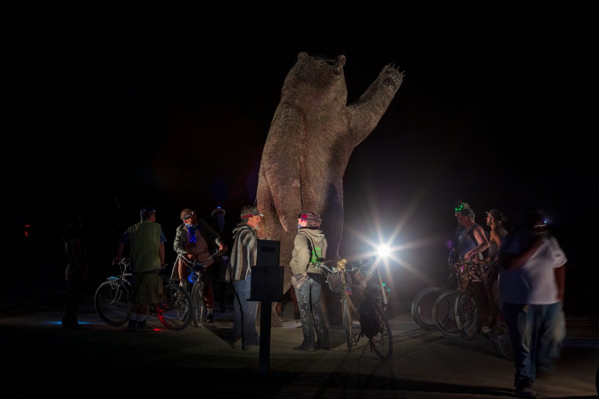 Ursa Major from: Alameda, California year: 2016  Reaching to grab what is within her grasp is Ursa Major, a 14 foot tall, grizzly bear sow. She may simply be reaching for berries but perceivably she is reaching higher: to the northern sky and the constellation that is her name, Ursa Major. In nav...