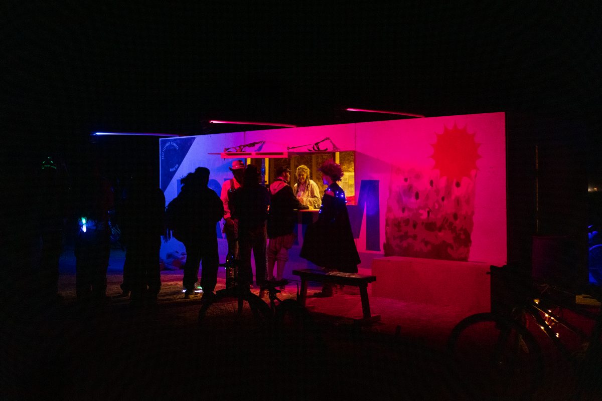 Soup Flavored Blankets from: Los Angeles, CA year: 2016  Soup Flavored Blankets (SFB) is a giant soup can and cracker box located in the deep playa. SFB is designed to warm the wandering cold souls of deep playa in the wee hours of night before the scare ball arises from the horizon. Come share a...
