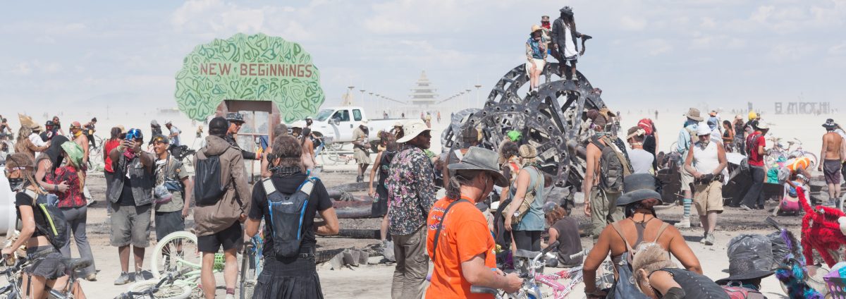 Burners explore the debris and ashes the morning after the Man Burn 2016.