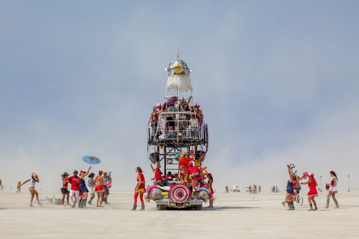 Burners dance around the Giant Cock Mutant Vehicle. These folks are super fun!