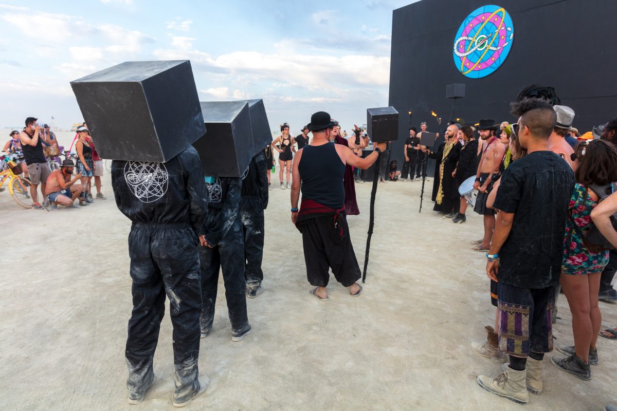 Solipmission - An Initiation Into Future Realities by: Dadara from: Amsterdam, Netherlands year: 2017  A small crew of artists will be locked up inside a black box for the entire week of the event. They will create a virtual Burning Man on the inside walls without ever viewing the outside, just b...