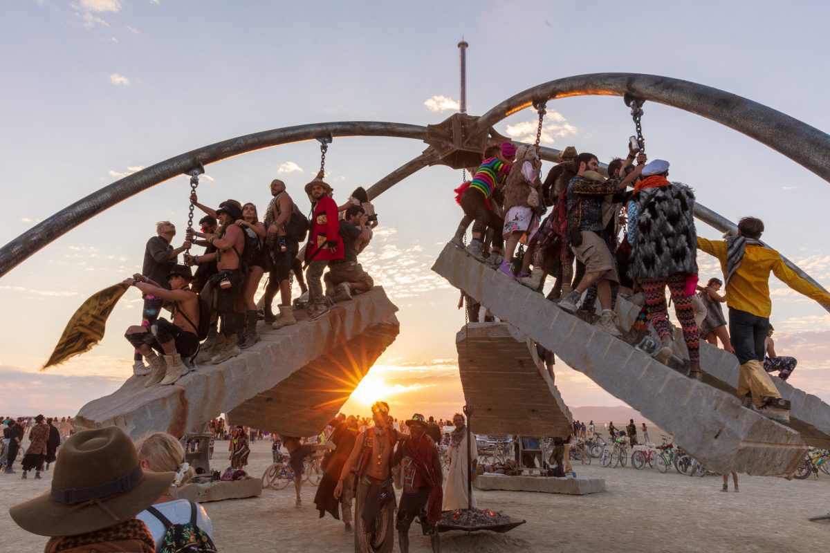 Temple of Gravity by: Zachary Coffin from: Alameda, CA year: 2017  Gravity is a central component of all of Zachary Coffin's massive, larger-than-life interactive kinetic sculptures and the only force that he believes he can truly have faith in. In 2003, Zachary Coffin built the Temple of Gravity...