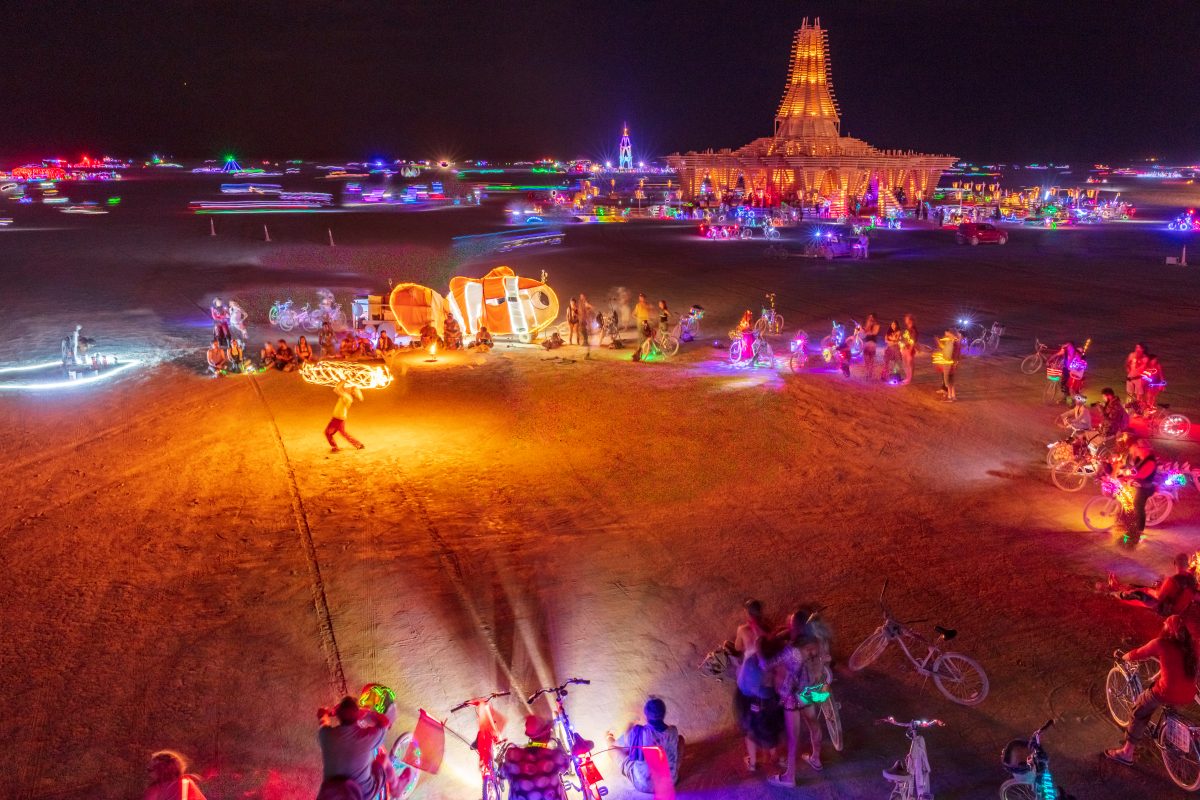 Fire Dancer and The Temple by: Marish Farnsworth and Steven Brummond from: Oakland, CA year: 2017  The form of the Temple begins with life out of balance. Throughout the Sierra Nevada, species of pine trees are dying, compromised by a bark beetle which has proliferated due to human interruption o...