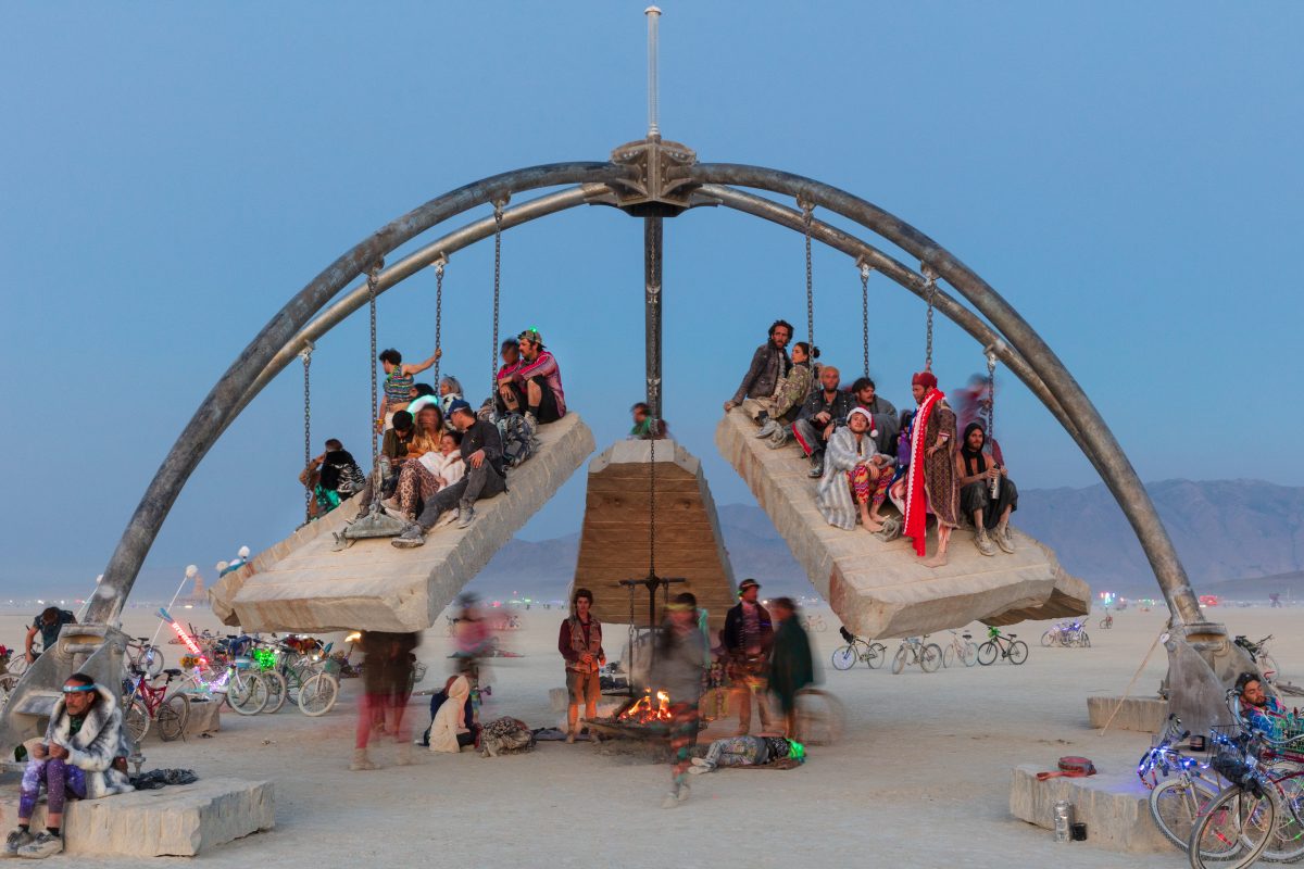 Temple of Gravity by: Zachary Coffin from: Alameda, CA year: 2017  Gravity is a central component of all of Zachary Coffin's massive, larger-than-life interactive kinetic sculptures and the only force that he believes he can truly have faith in. In 2003, Zachary Coffin built the Temple of Gravity...