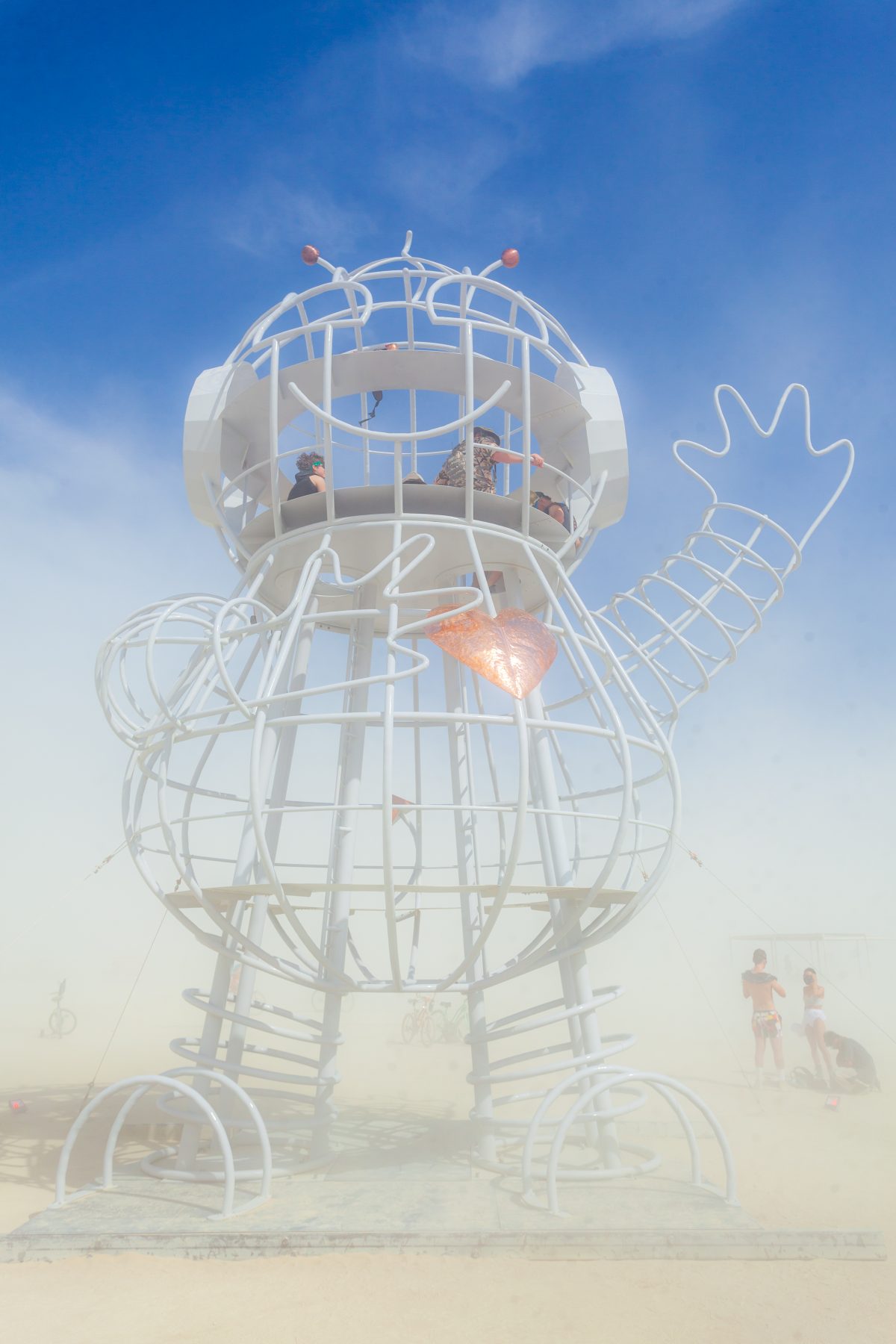 BEBOT by: Andrea Greenlees, Andy Tibbetts and Josh Haywood from: Surbiton, Surrey, England year: 2018  BEBOT is a cute, friendly, thirty-five foot tall steel robot that invites Burners to climb up into its interior and 'BE My Eyes', 'BE My Ears', 'BE My Voice', 'BE My Beating Heart'. An endearing...