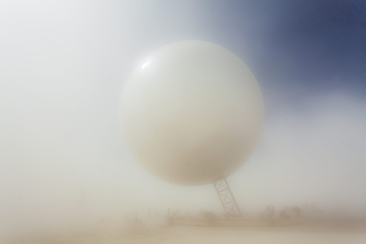 The ORB by: Bjarke Ingels, Jakob Lange, and I, Orbot from: Valby, Copenhagen, Denmark year: 2018  Inspired by NASA's Project Echo, the ORB is an inflatable structure to levitate above the playa. The reflective skin will mirror the full layout of BRC from the ground, allowing for easier navigation...