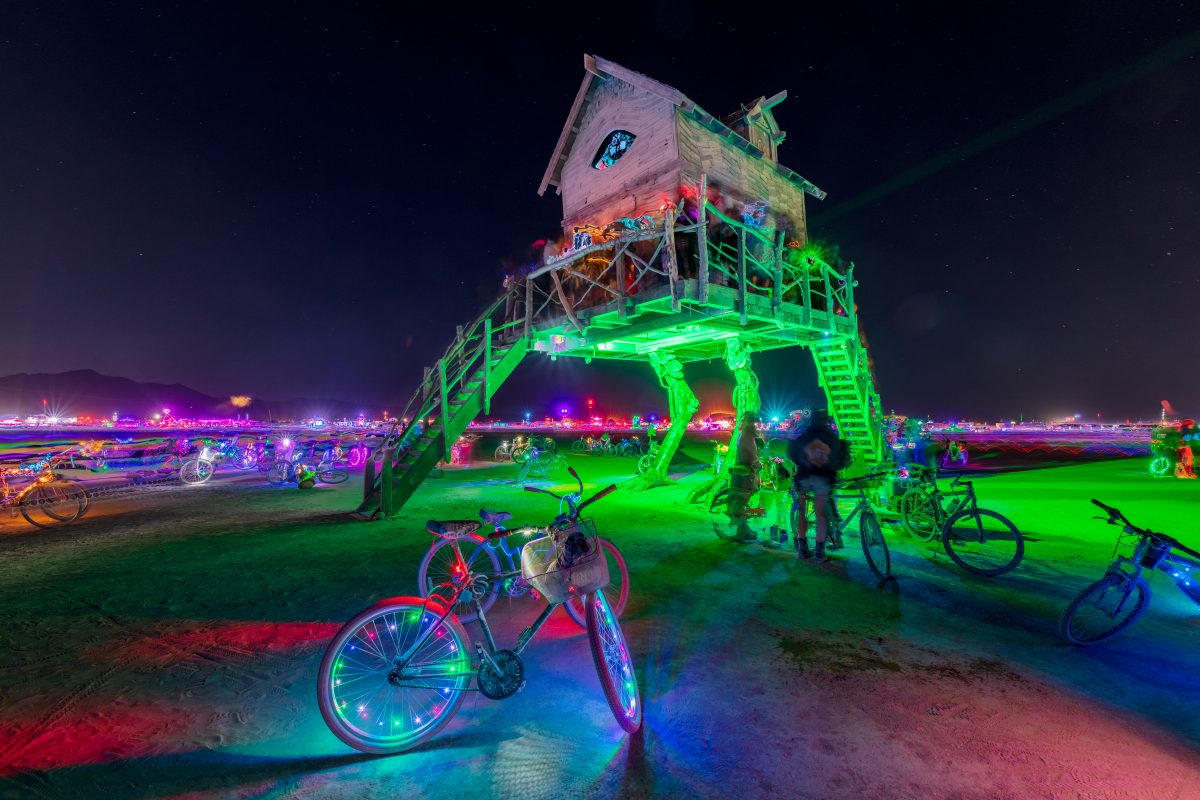 Baba Yaga's House by: Jessi Sprocket Janusee and Baba Yaga's Book Club from: Reno, NV year: 2018 The house of Baba Yaga will rise from the playa straddling it's mechanical chicken legs. The crone's house will be poised to run at the slightest provocation. Ascend her staircases to test the old wit...
