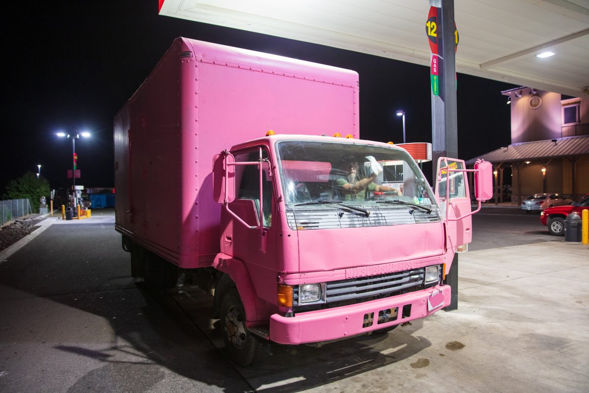 When you're cleaning the dust from last year while driving to the playa. This is a shared camp vehicle.
