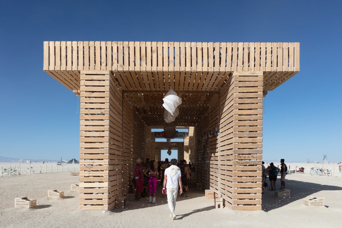 The Temple of Direction by: Geordie Van Der Bosch from: San Francisco, CA year: 2019  The Temple of Direction is organized linearly. It recreates a restricted passage which expands in the center into a large hall. This is a response to the openness of the playa; it creates a space traveled end to...