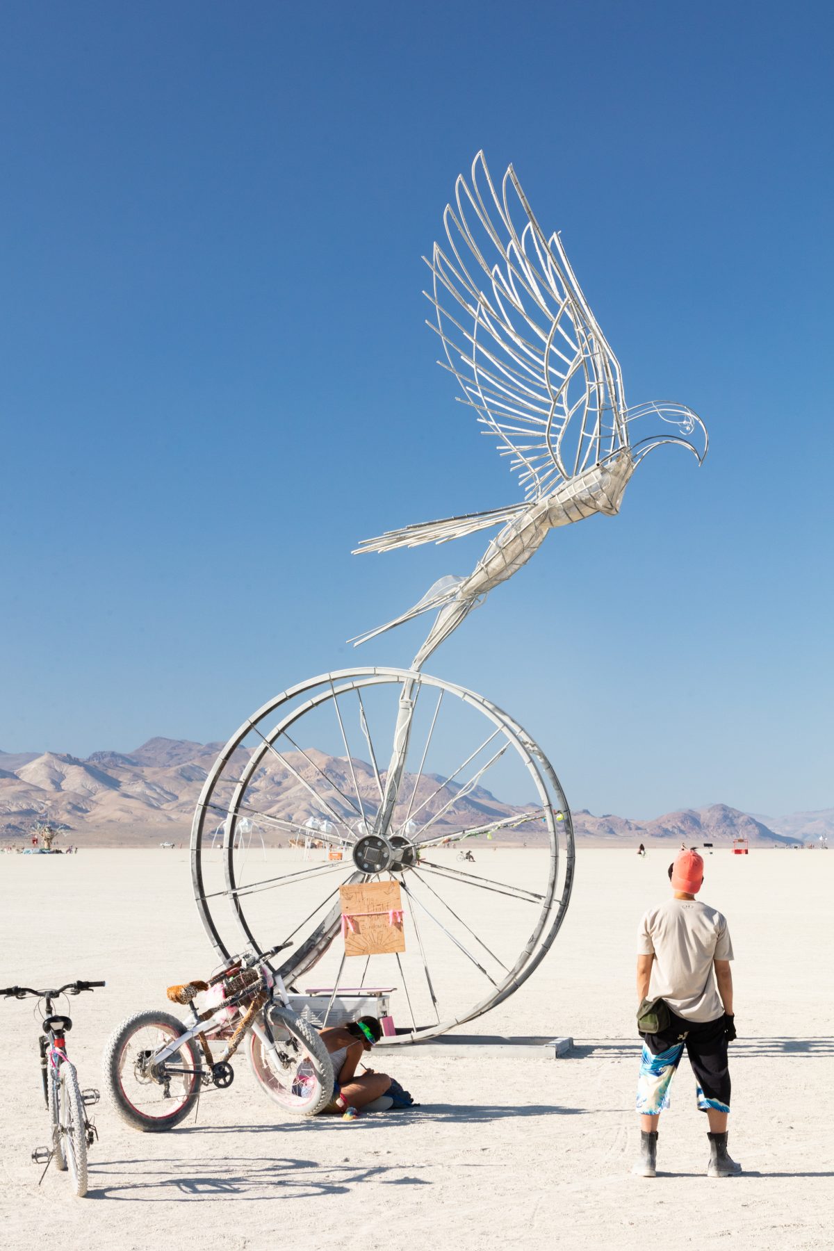 Taking Flight by: Nicki Adani from: Mill Valley, CA year: 2019  Nicki Adani's "Taking Flight" emboldens visitors to be who they truly are, inspiring them to leave behind what is holding them back. A 10-foot tall feminine bird-like figure, welded from raw steel rods and tubes, her wings ...