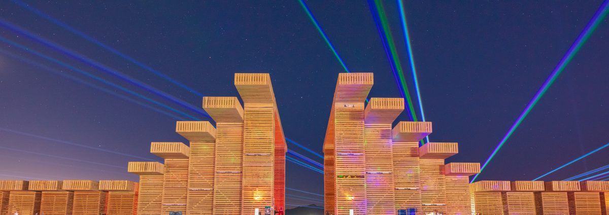 The Temple of Direction by: Geordie Van Der Bosch from: San Francisco, CA year: 2019  The Temple of Direction is organized linearly. It recreates a restricted passage which expands in the center into a large hall. This is a response to the openness of the playa; it creates a space traveled end to...