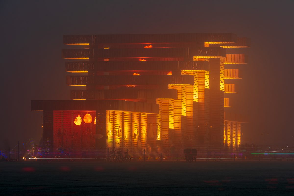 The Temple of Direction by: Geordie Van Der Bosch from: San Francisco, CA year: 2019  The Temple of Direction is organized linearly. It recreates a restricted passage which expands in the center into a large hall. This is a response to the openness of the playa; it creates a space traveled end to...