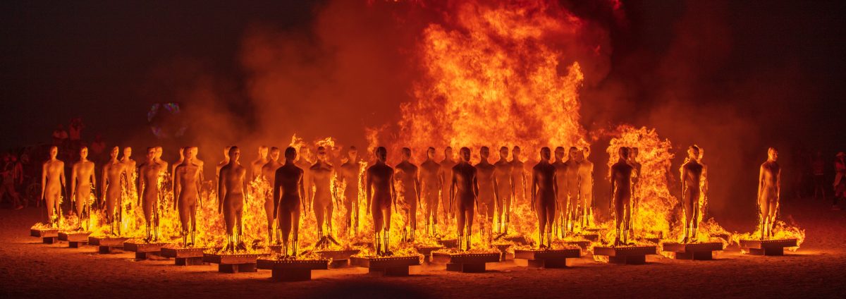 The Man's Army Burn by: Michael Ciulla & The Rave Knights (Alexandra Friedman, Nick Harris, John Jones) with support from Sin Cohen, Steven Platt, Lizzy Layne, Ryan Geist Bozajian & Ciulla Associates from: Los Angeles, CA year: 2019 The Man's Army is 100 androgynous life-sized human figur...