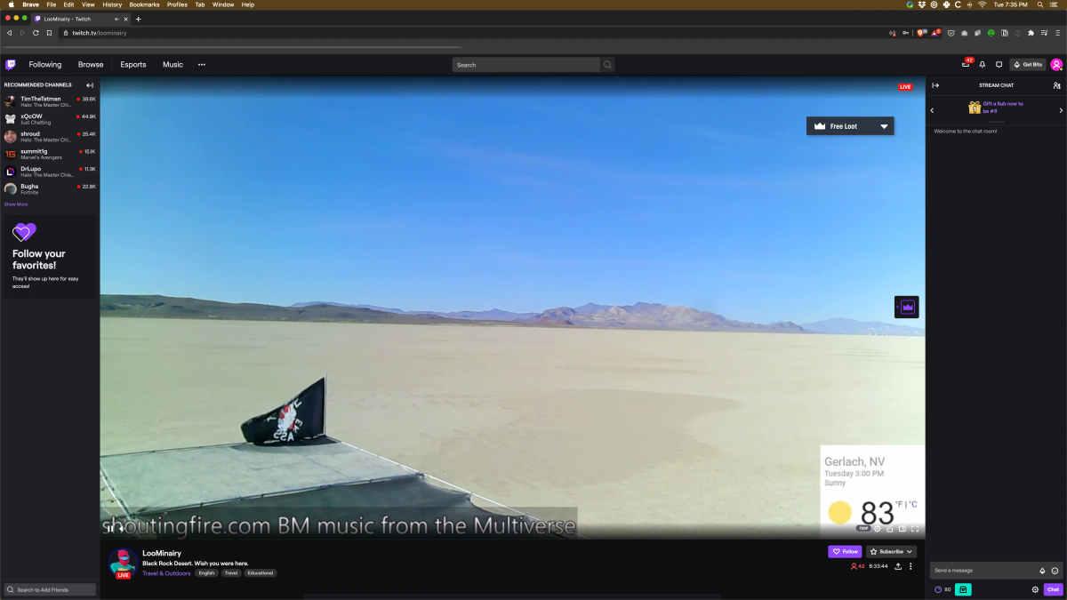 Screenshot of Loominairy's Live Stream from Playa https://www.twitch.tv/loominairy/