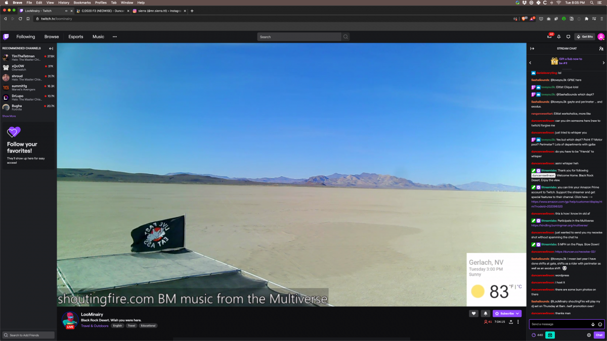 Screenshot of Loominairy's Live Stream from Playa https://www.twitch.tv/loominairy/