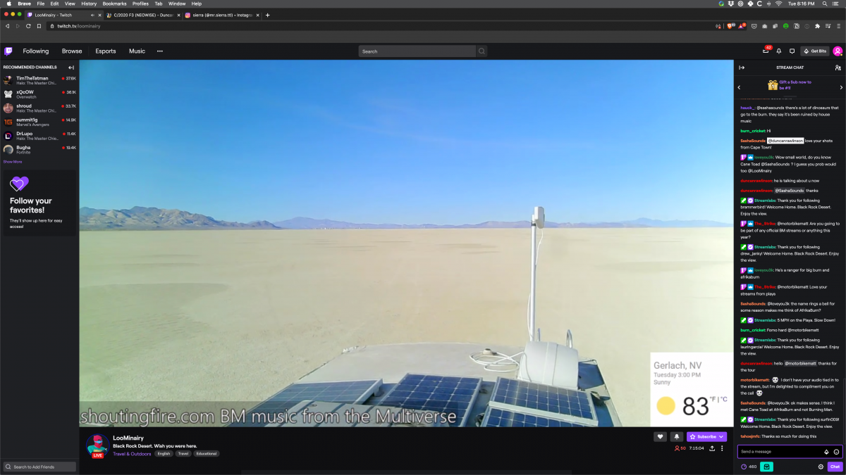 Screenshot of Loominairy's Live Stream from Playa https://www.twitch.tv/loominairy/