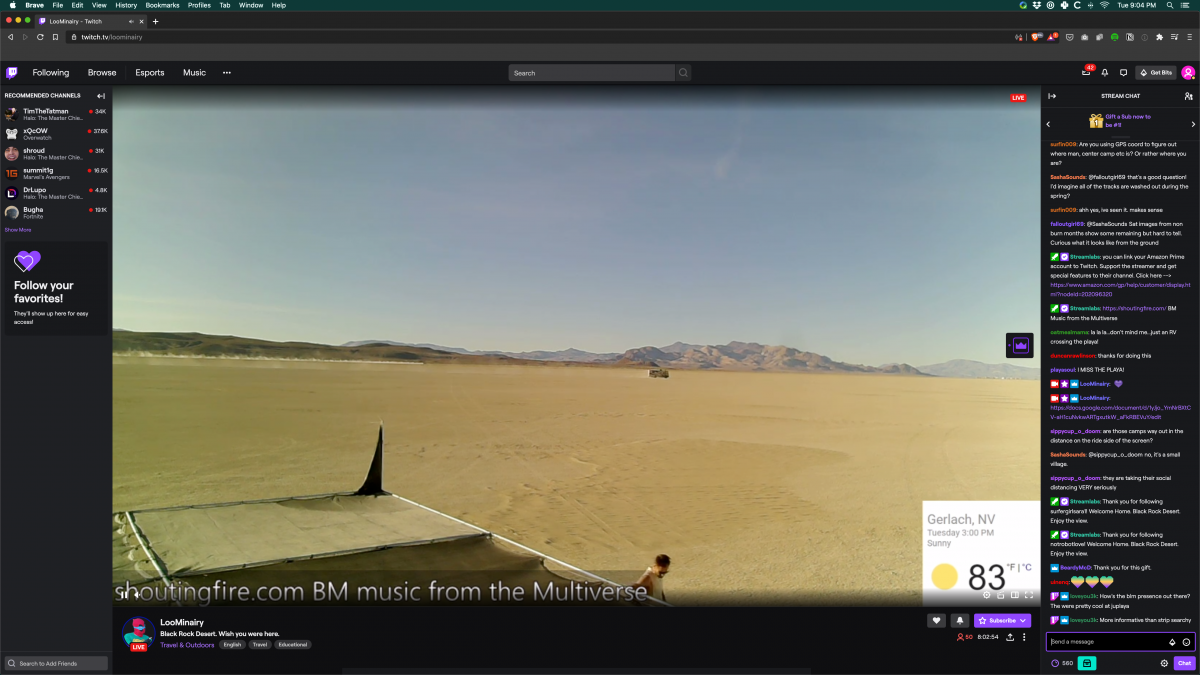 Screenshot of Loominairy's Live Stream from Playa https://www.twitch.tv/loominairy/