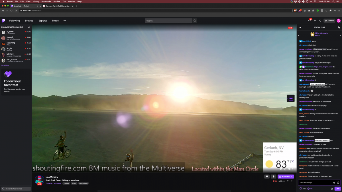 Screenshot of Loominairy's Live Stream from Playa https://www.twitch.tv/loominairy/