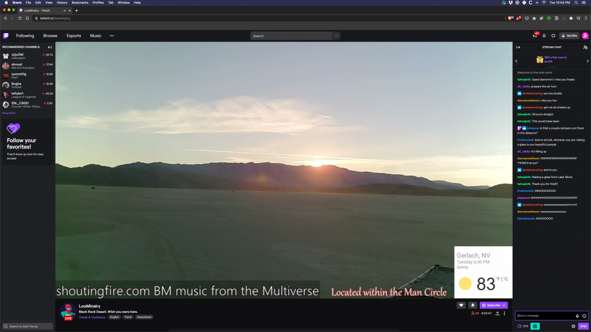Screenshot of Loominairy's Live Stream from Playa https://www.twitch.tv/loominairy/