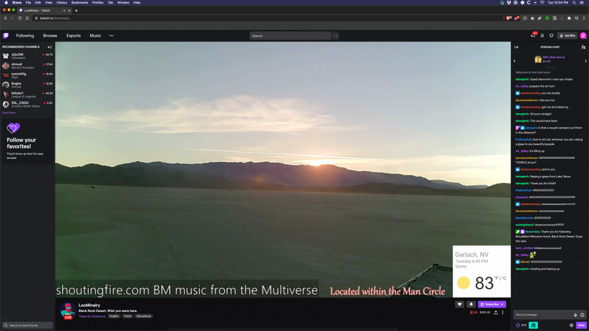 Screenshot of Loominairy's Live Stream from Playa https://www.twitch.tv/loominairy/