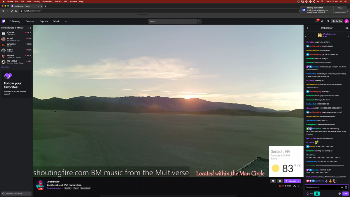 Screenshot of Loominairy's Live Stream from Playa https://www.twitch.tv/loominairy/