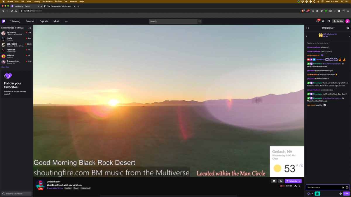 Screenshot of Loominairy's Live Stream from Playa https://www.twitch.tv/loominairy/