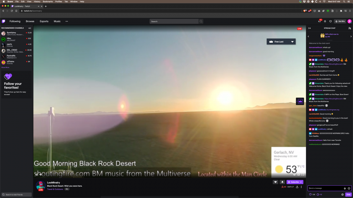 Screenshot of Loominairy's Live Stream from Playa https://www.twitch.tv/loominairy/